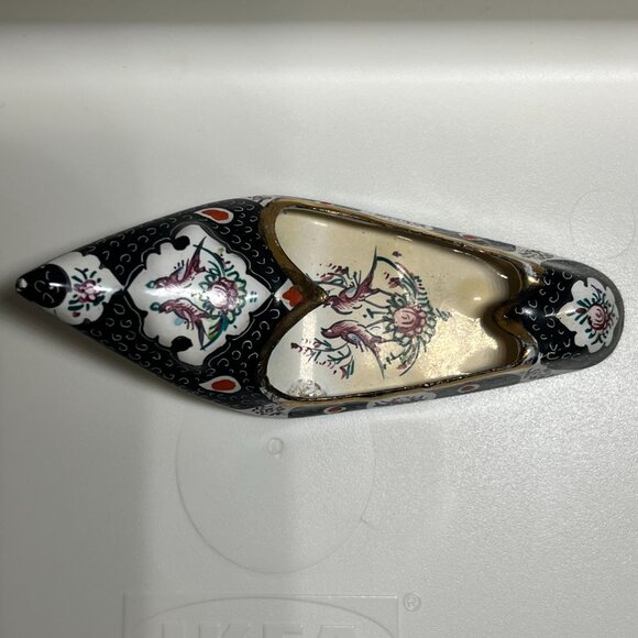 Antique 1900's Persian Enamel on Copper Islamic Art Paint Shoe Ashtray Black Pro - Picture 4 of 8
